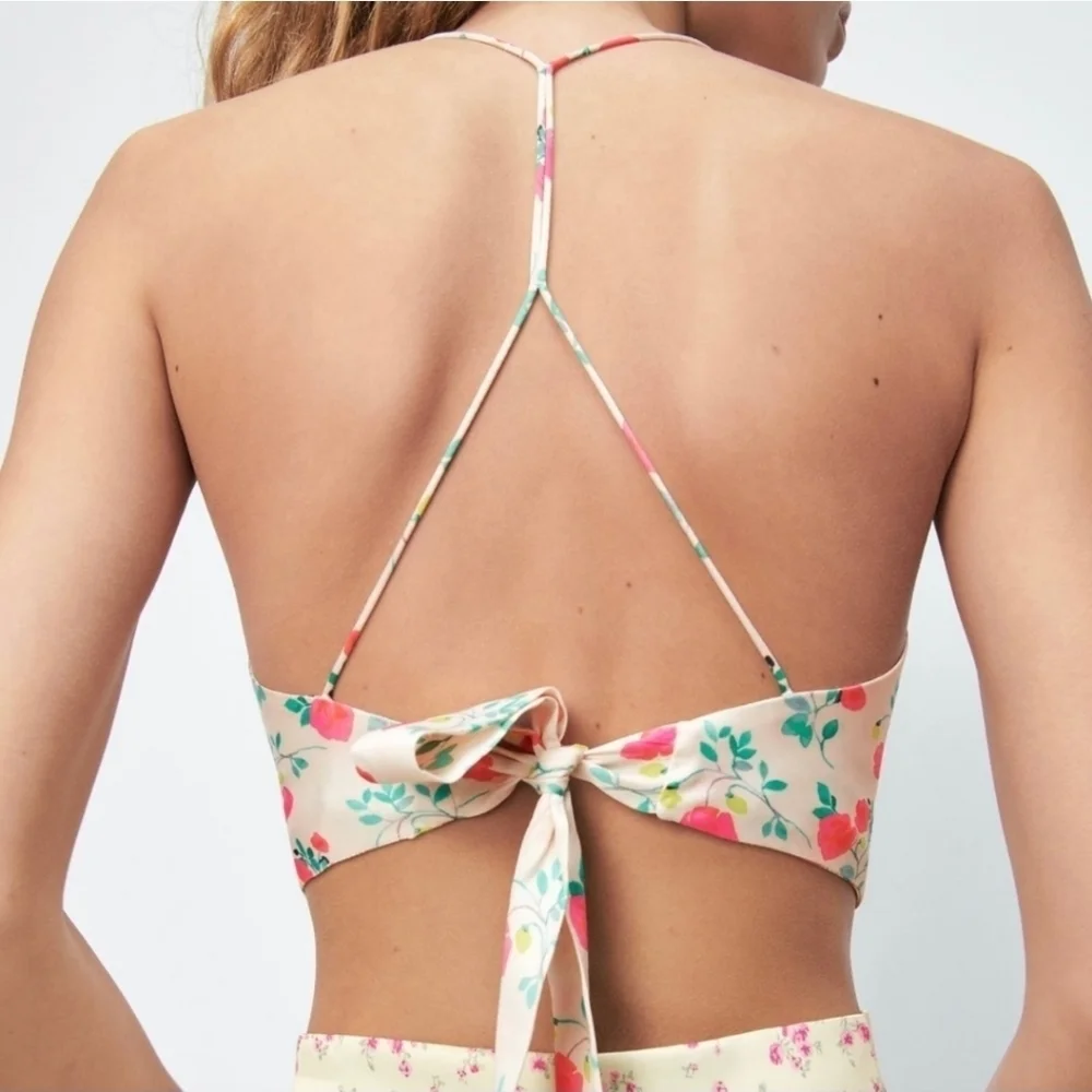 ZARA Floral Tie Back Criss Cross Handkerchief Crop Top Size M - Picture 3 of 11
